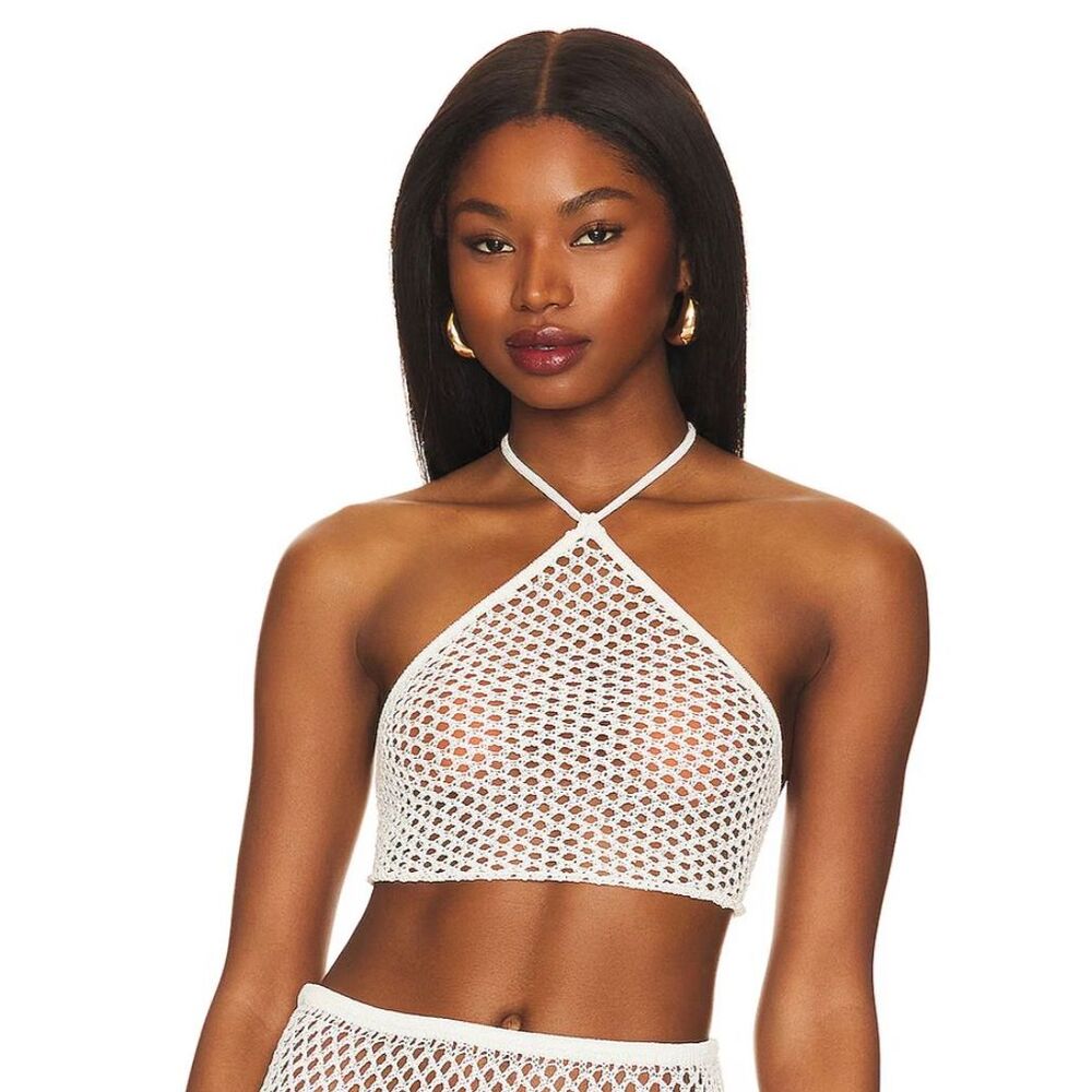 WeWoreWhat Fishnet Crochet Halter Top Knit